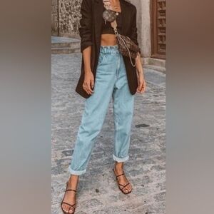 Zara Baggy High Waist Carrot Top Denim Light Blue Jeans Sz 4